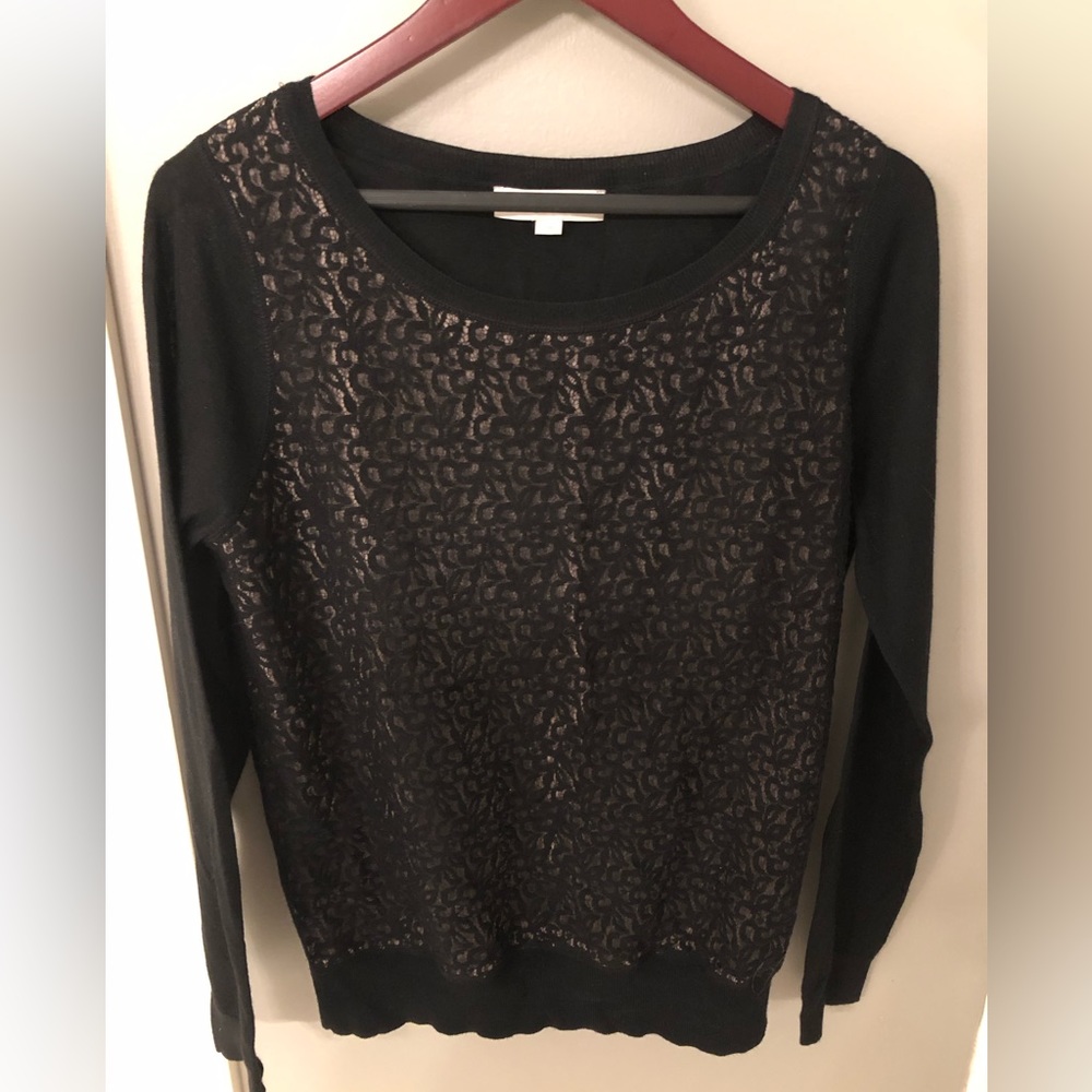 LOFT black sweater with tan underlay